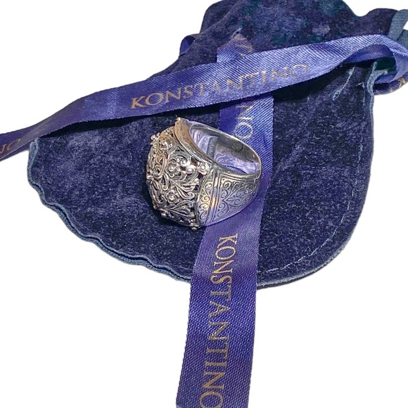 Konstantino .925 Sterling Silver Domed Face with Etched Scroll Designs Ring - Picture 6 of 16